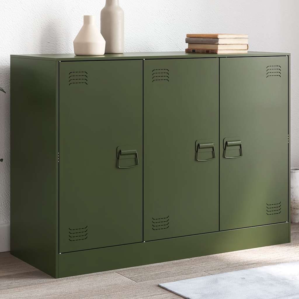 skænk 99x39x73 cm stål olivengrøn