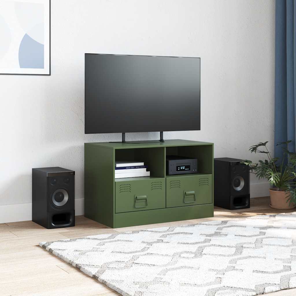 tv-bord 67x39x44 cm stål olivengrøn