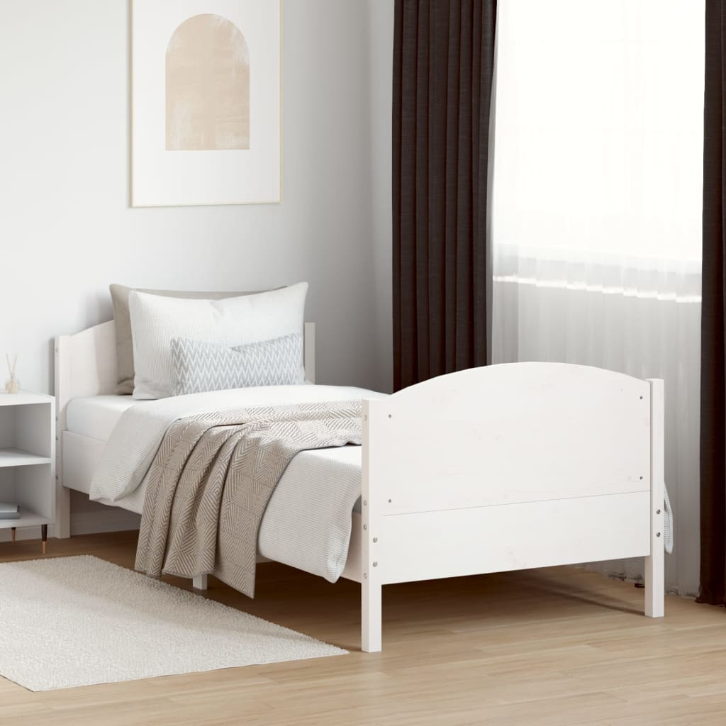 sengeramme uden madras 75x190 cm massivt fyrretræ hvid