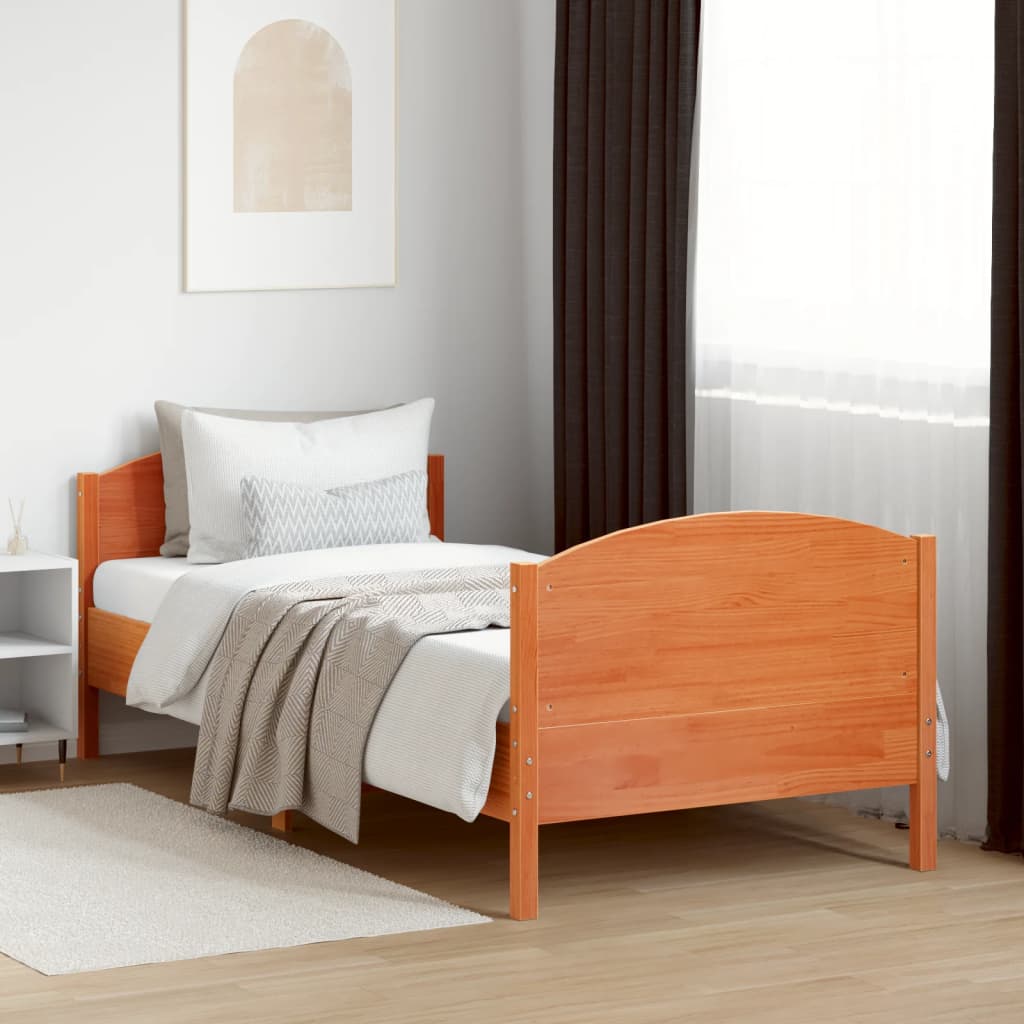 sengeramme uden madras 75x190 cm massivt fyrretræ gyldenbrun