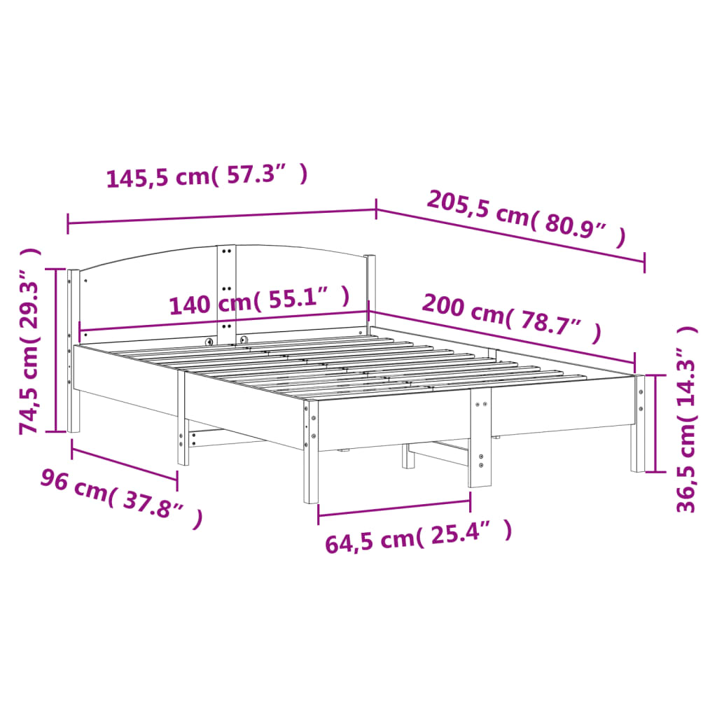 sengeramme uden madras 140x200 cm massivt fyrretræ