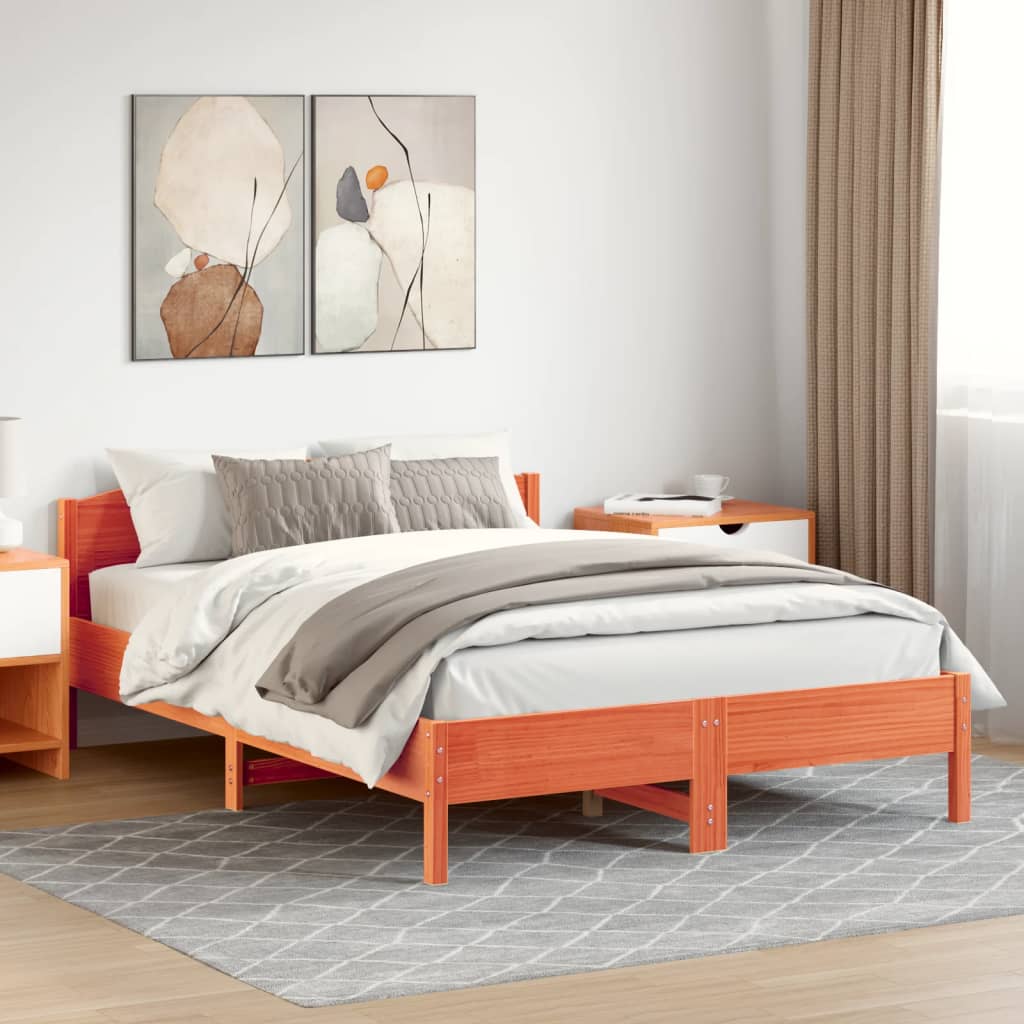 sengeramme uden madras 140x200 cm massivt fyr gyldenbrun