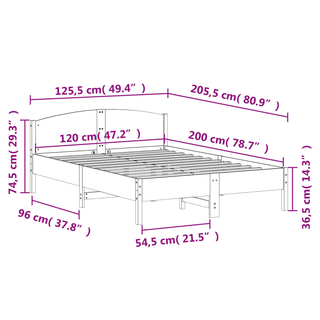 sengeramme uden madras 120x200 cm massivt fyrretræ