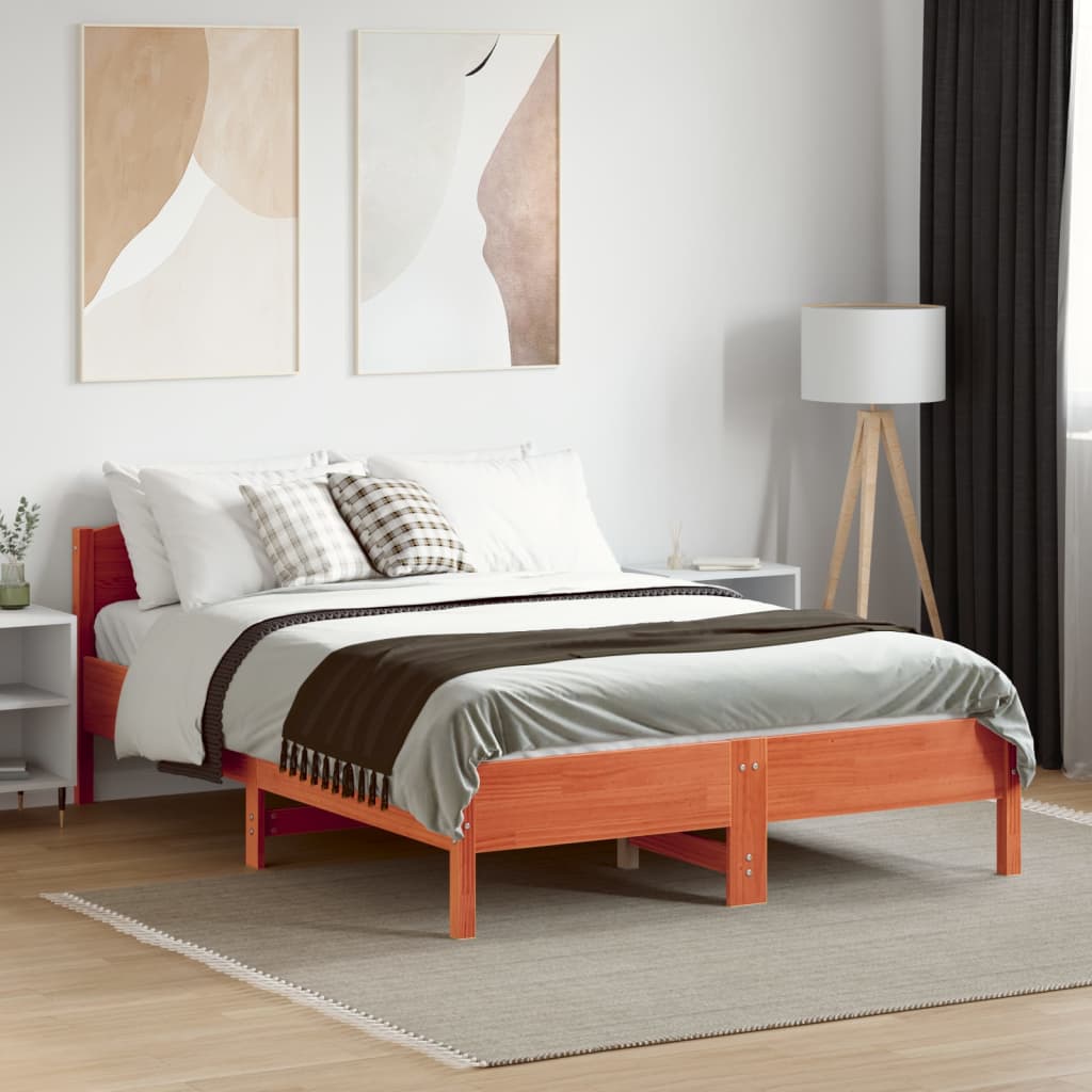 sengeramme uden madras 140x190 cm massivt fyrretræ gyldenbrun