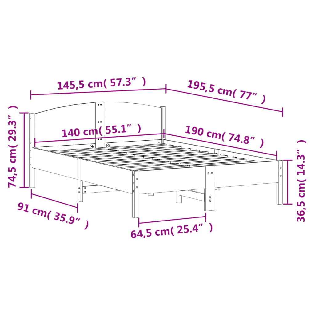 sengeramme uden madras 140x190 cm massivt fyrretræ gyldenbrun
