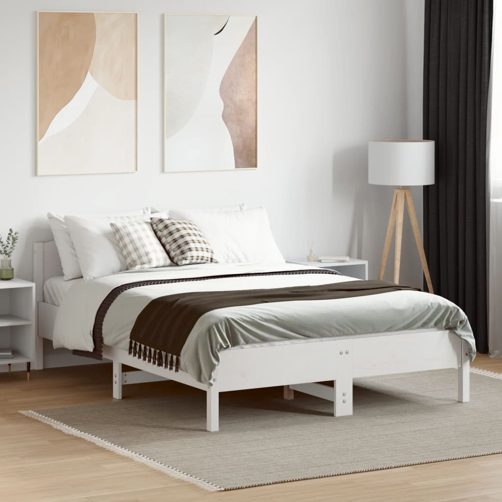 sengeramme uden madras 135x190 cm massivt fyrretræ hvid