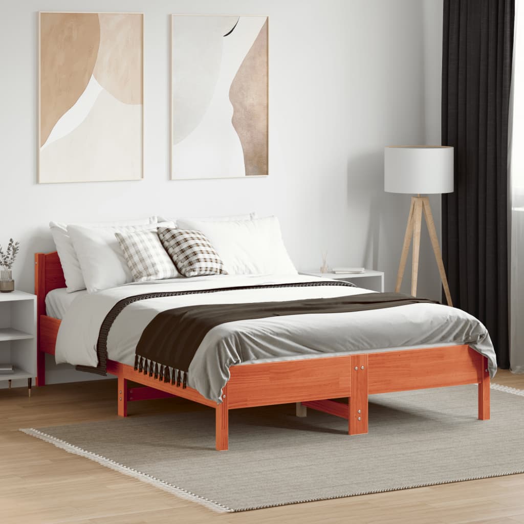 sengeramme uden madras 135x190 cm massivt fyrretræ brun