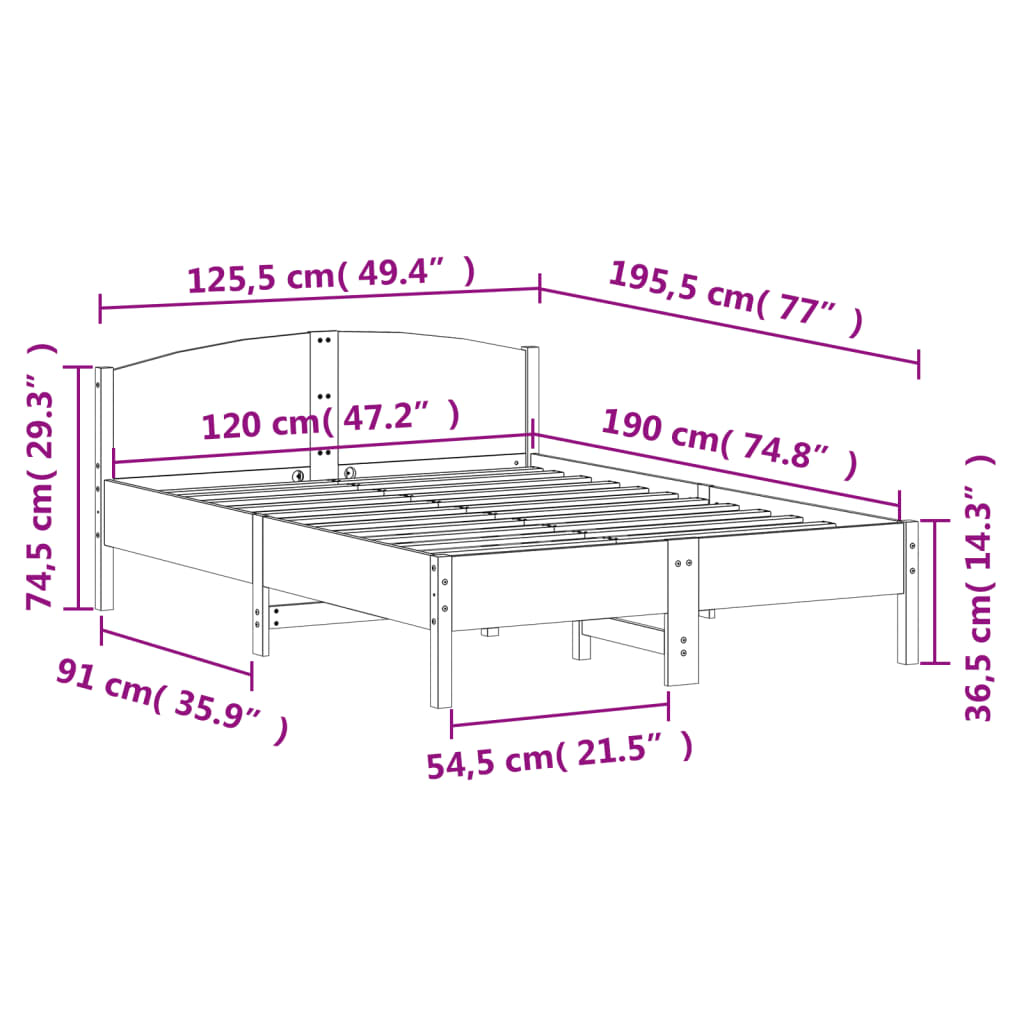 sengeramme uden madras 120x190 cm massivt fyrretræ