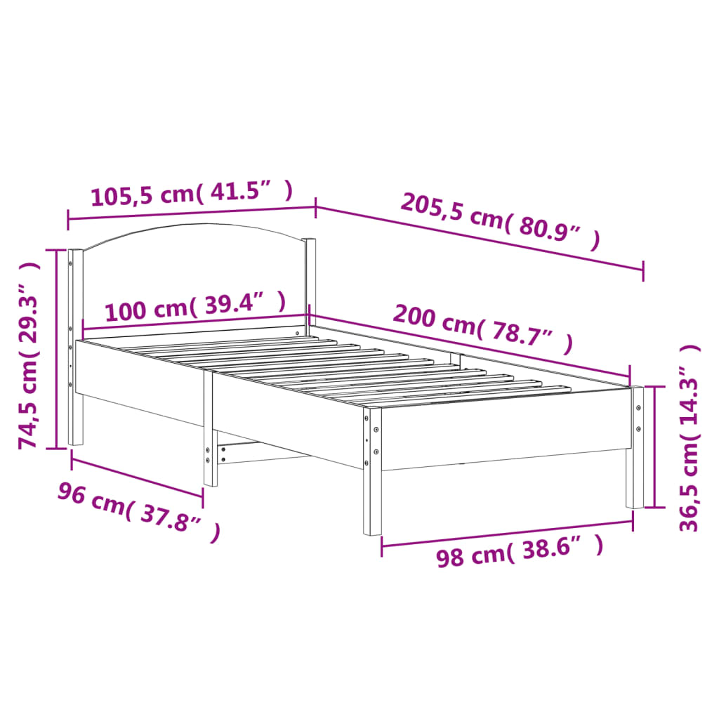 sengeramme uden madras 100x200 cm massivt fyrretræ