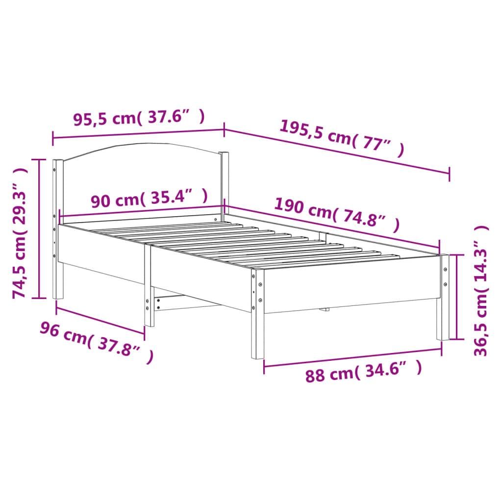 sengeramme uden madras 90x190 cm massivt fyrretræ gyldenbrun