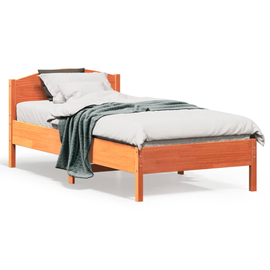 sengeramme uden madras 90x190 cm massivt fyrretræ gyldenbrun