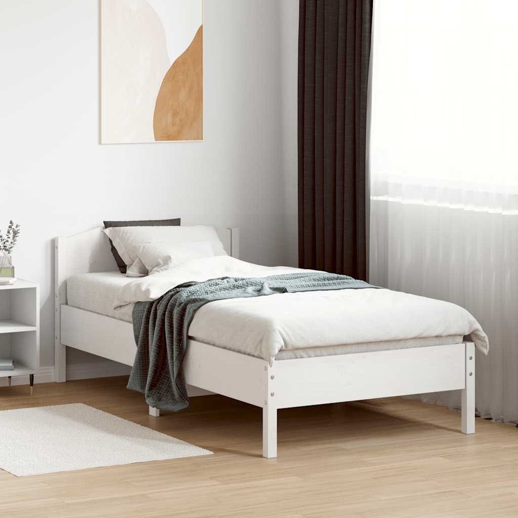 sengeramme uden madras 75x190 cm massivt fyrretræ hvid