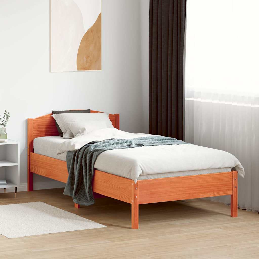 sengeramme uden madras 75x190 cm massivt fyrretræ gyldenbrun