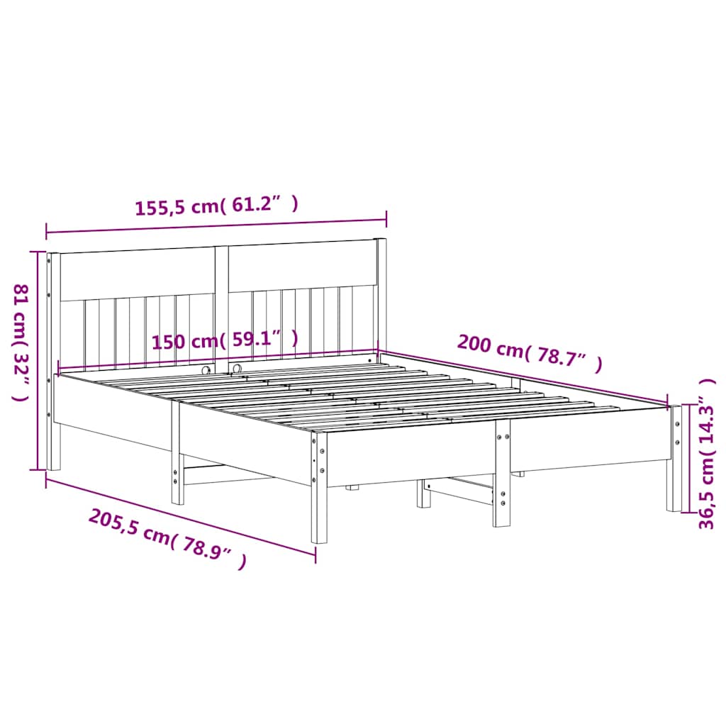sengeramme uden madras 150x200 cm massivt fyrretræ