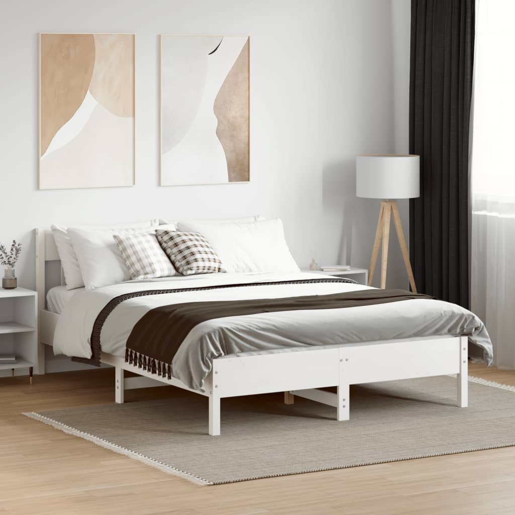sengeramme uden madras 150x200 cm massivt fyrretræ hvid