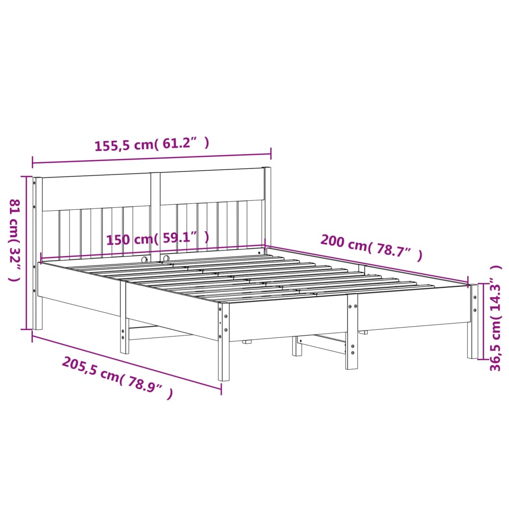 sengeramme uden madras 150x200 cm massivt fyrretræ gyldenbrun