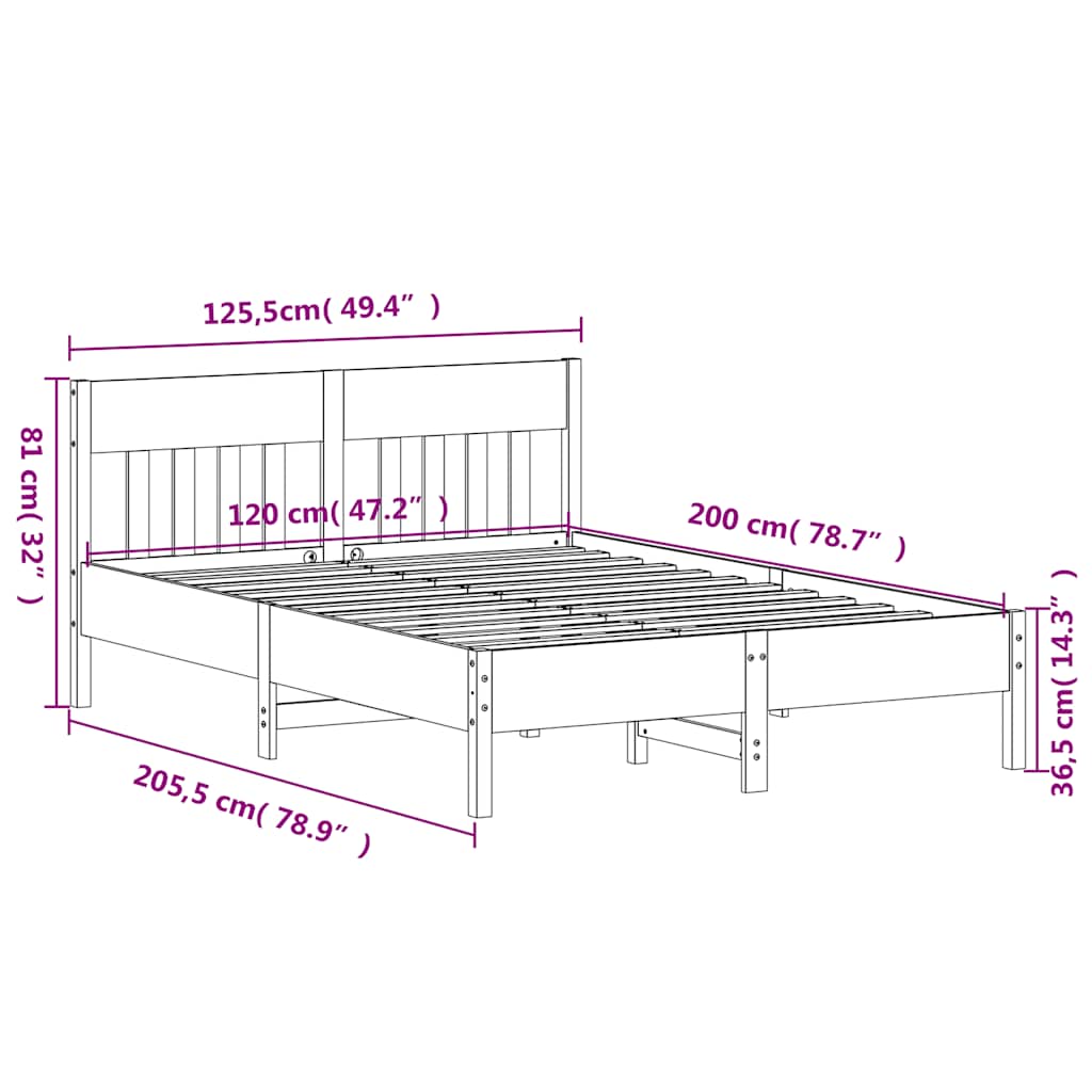 sengeramme uden madras 120x200 cm massivt fyrretræ