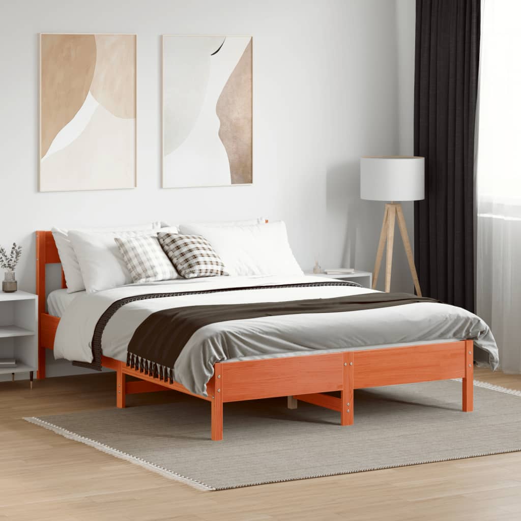 sengeramme uden madras 135x190 cm massivt fyrretræ brun