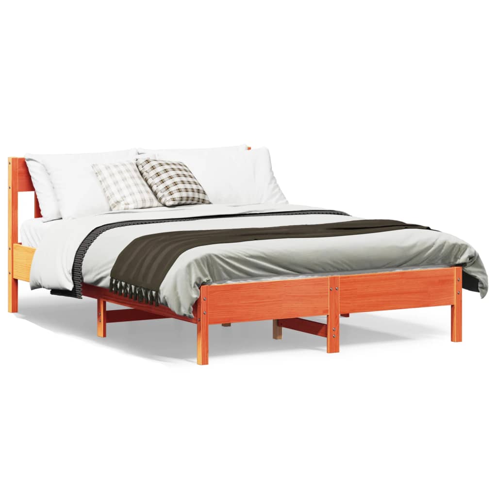 sengeramme uden madras 135x190 cm massivt fyrretræ brun