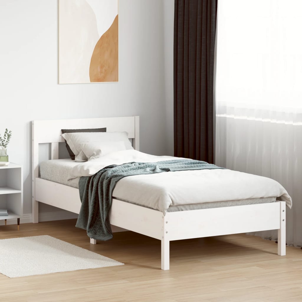 sengeramme uden madras 75x190 cm massivt fyrretræ hvid