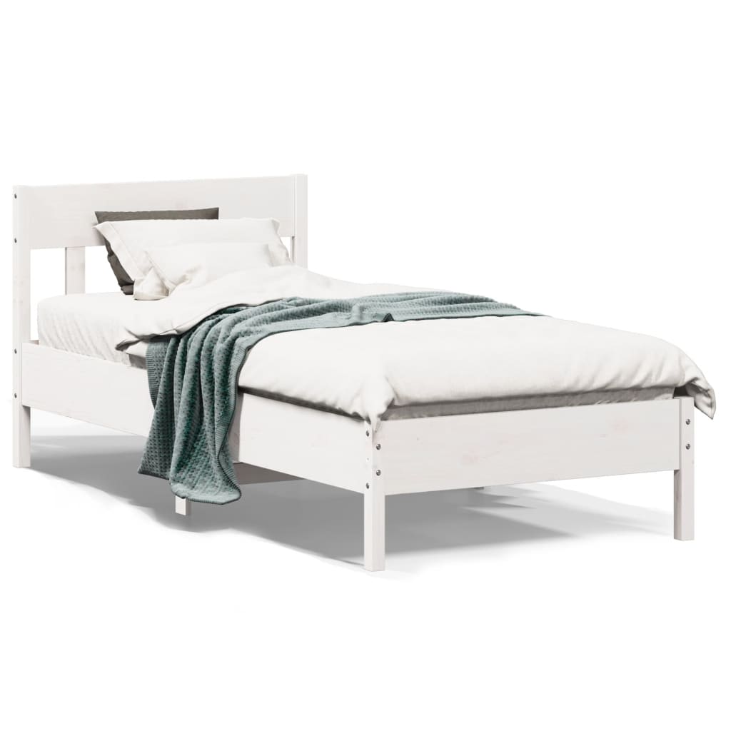 sengeramme uden madras 75x190 cm massivt fyrretræ hvid