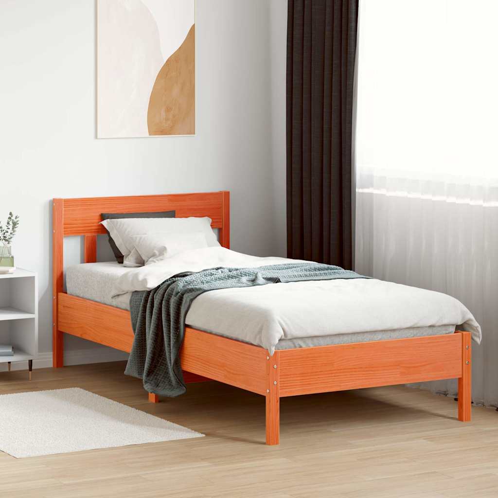 sengeramme uden madras 75x190 cm massivt fyrretræ gyldenbrun