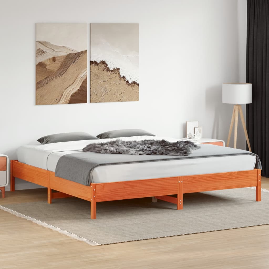 sengeramme uden madras 200x200 cm massivt fyrretræ gyldenbrun