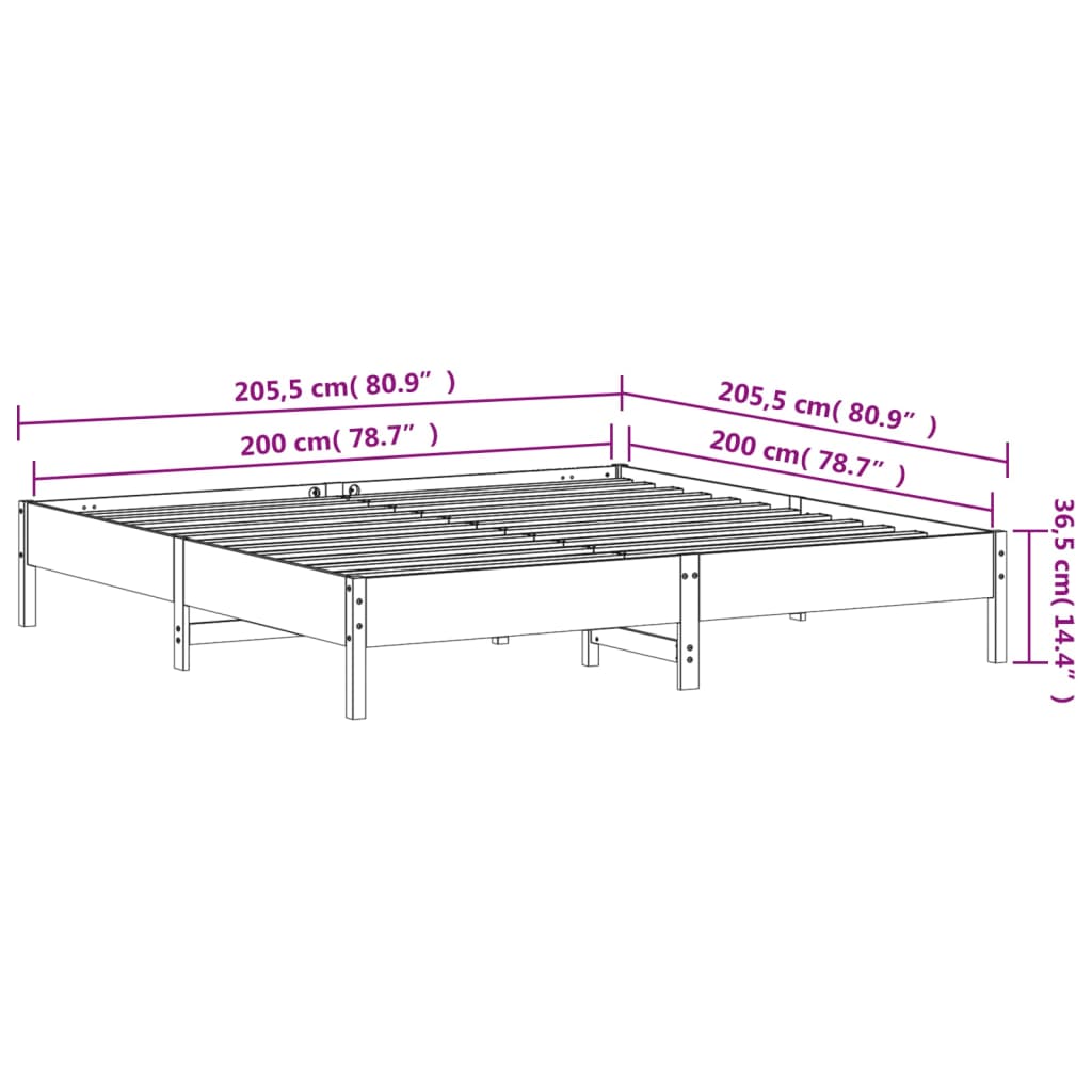 sengeramme uden madras 200x200 cm massivt fyrretræ gyldenbrun
