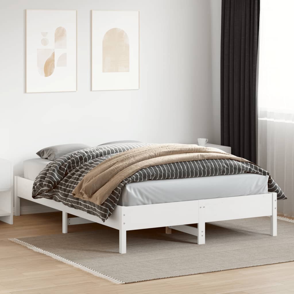 sengeramme uden madras 150x200 cm massivt fyrretræ hvid