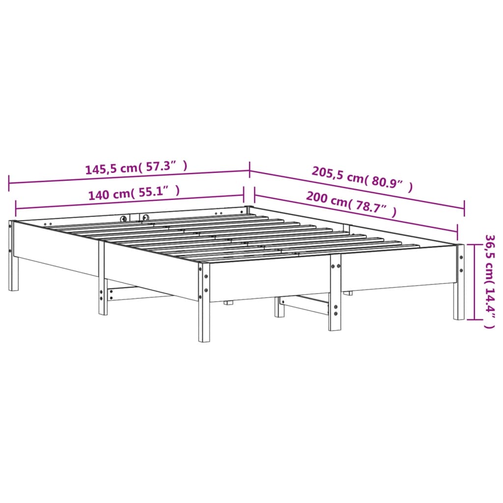 sengeramme uden madras 140x200 cm massivt fyrretræ hvid