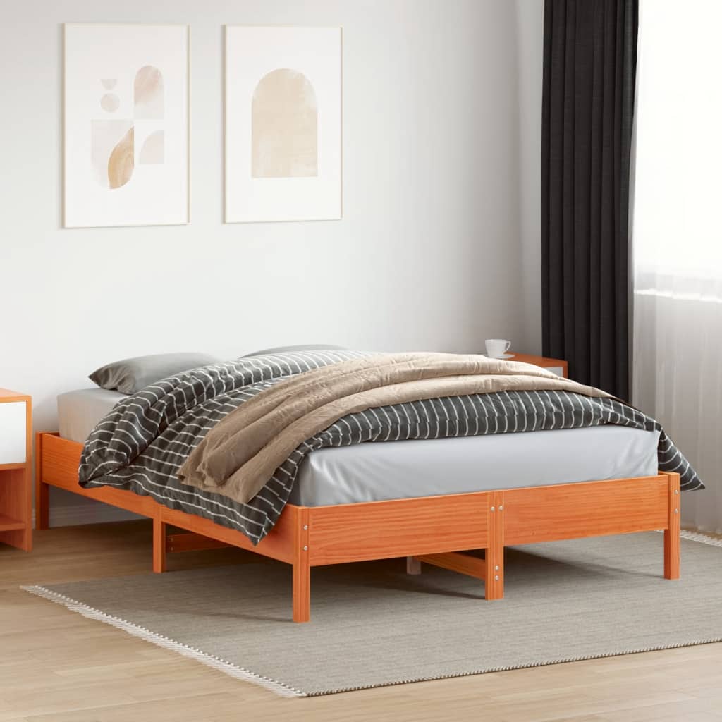 sengeramme uden madras 140x200 cm massivt fyr gyldenbrun