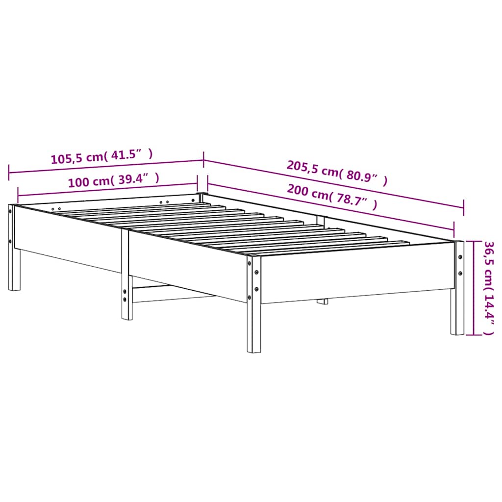 sengeramme uden madras 100x200 cm massivt fyrretræ hvid