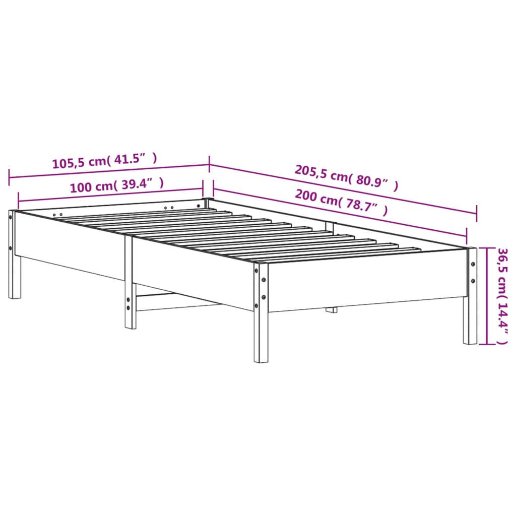 sengeramme uden madras 100x200 cm massivt fyrretræ gyldenbrun