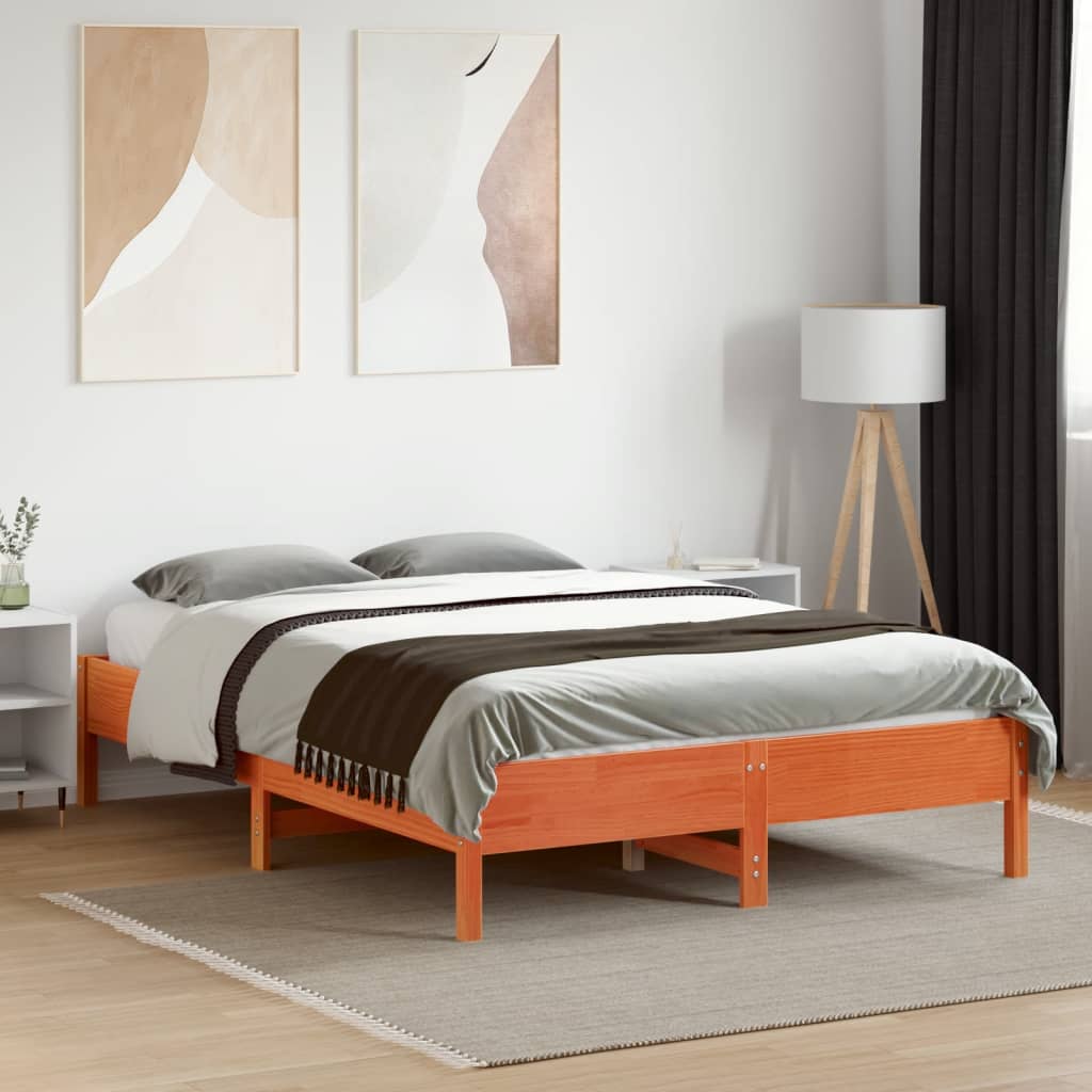 sengeramme uden madras 140x190 cm massivt fyrretræ gyldenbrun