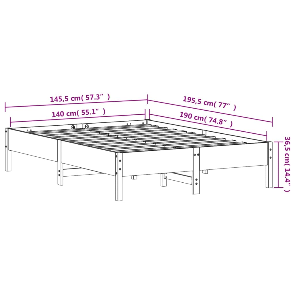sengeramme uden madras 140x190 cm massivt fyrretræ gyldenbrun
