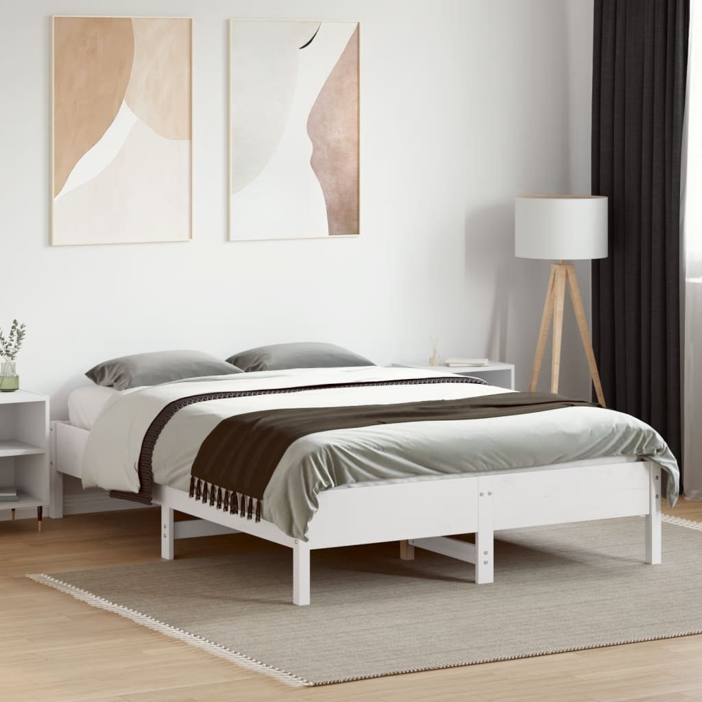 sengeramme uden madras 135x190 cm massivt fyrretræ hvid