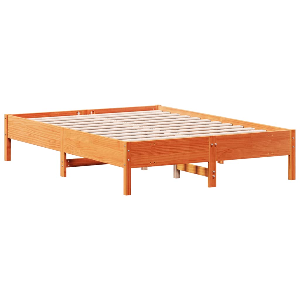 sengeramme uden madras 135x190 cm massivt fyrretræ brun