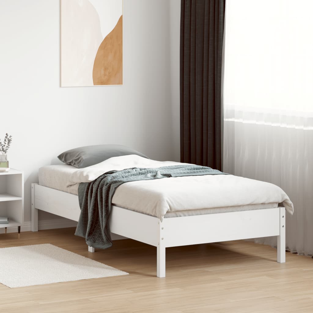 sengeramme uden madras 90x190 cm massivt fyrretræ hvid