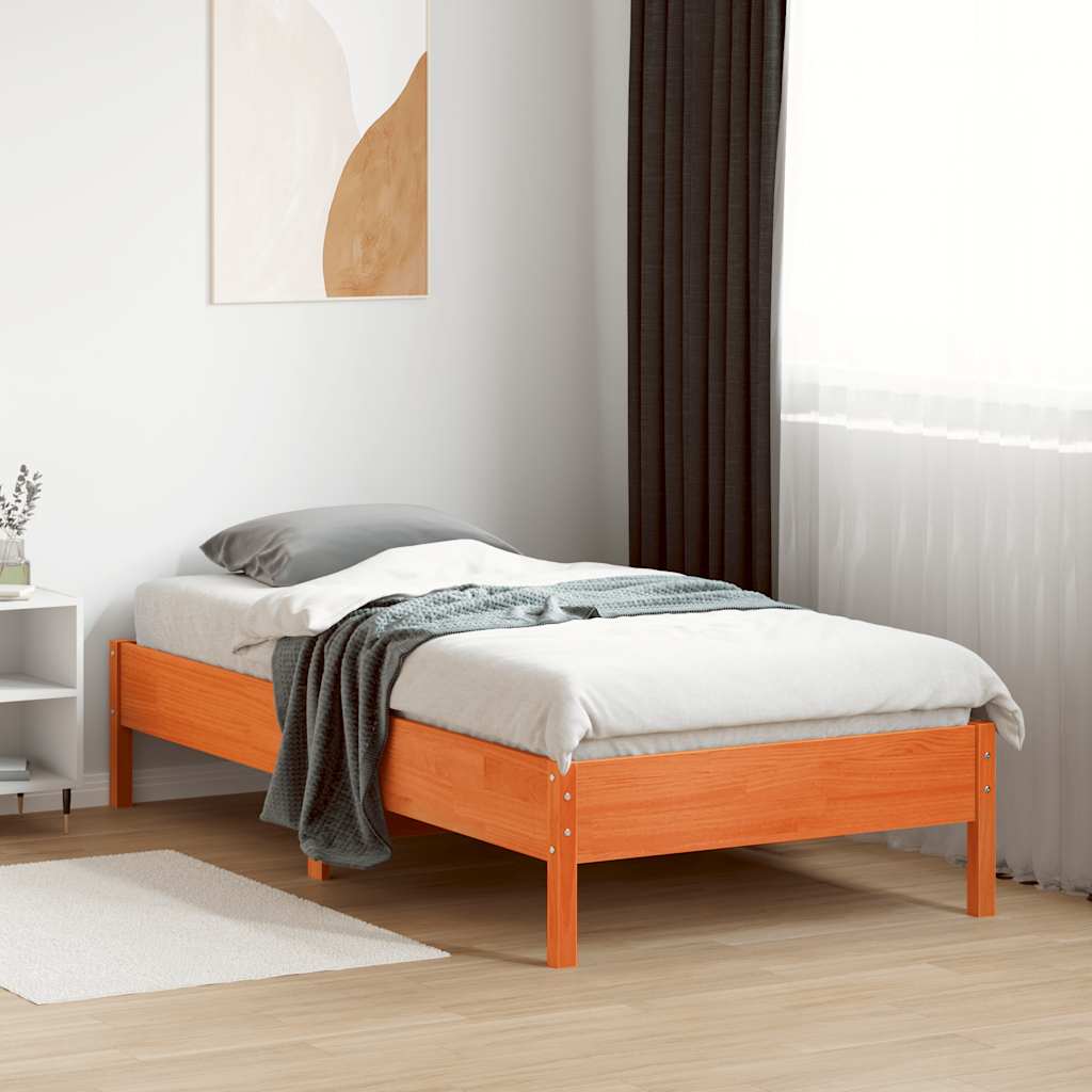 sengeramme uden madras 90x190 cm massivt fyrretræ gyldenbrun