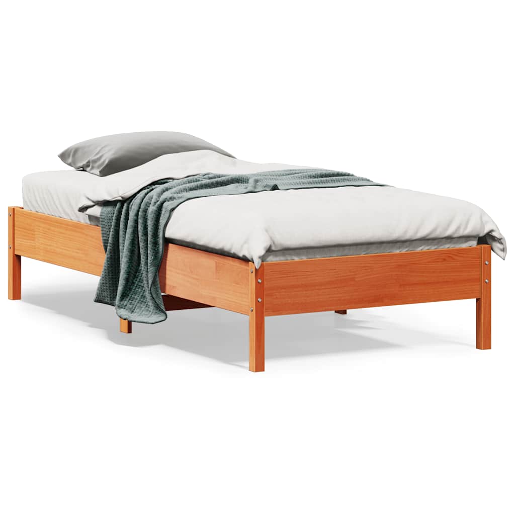 sengeramme uden madras 90x190 cm massivt fyrretræ gyldenbrun
