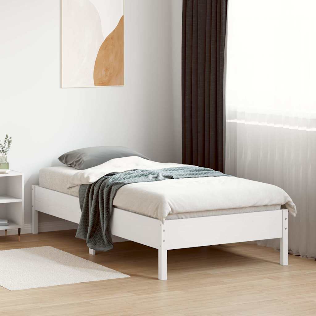 sengeramme uden madras 75x190 cm massivt fyrretræ hvid