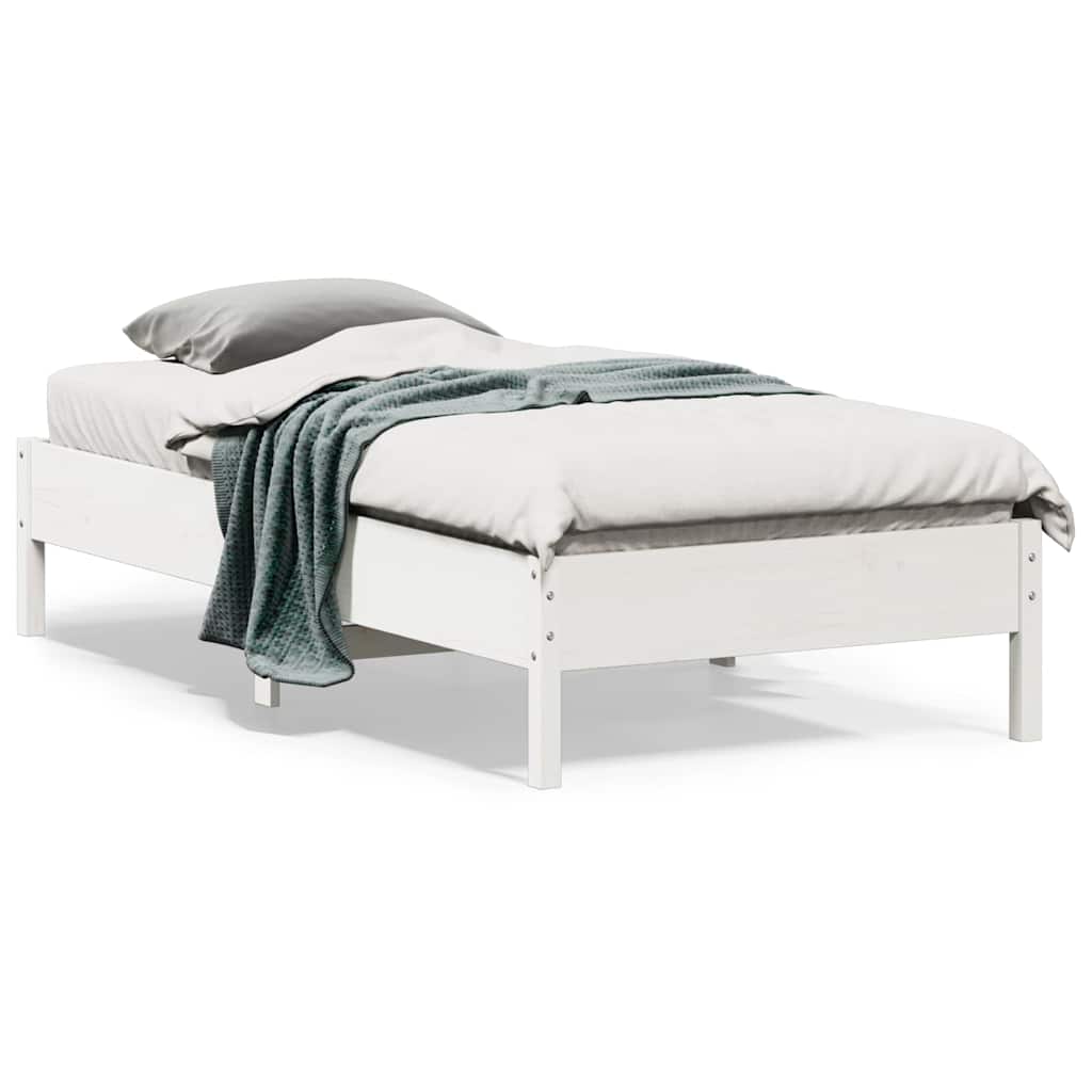 sengeramme uden madras 75x190 cm massivt fyrretræ hvid