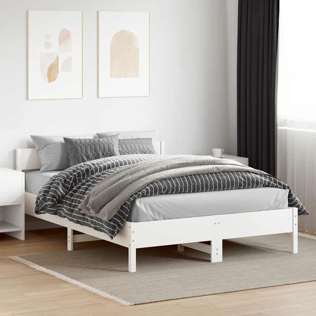 sengeramme uden madras 150x200 cm massivt fyrretræ hvid
