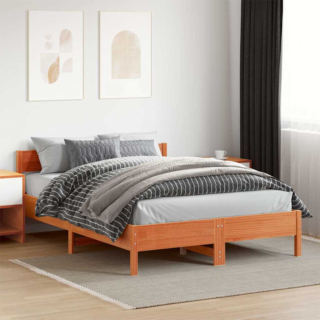 sengeramme uden madras 150x200 cm massivt fyrretræ gyldenbrun