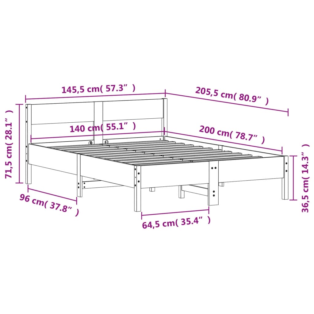 sengeramme uden madras 140x200 cm massivt fyrretræ