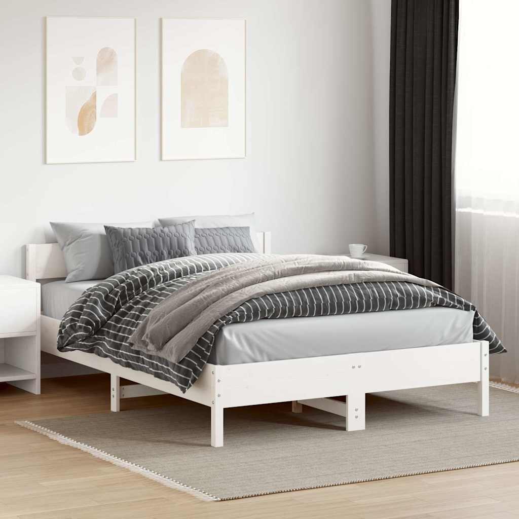 sengeramme uden madras 140x200 cm massivt fyrretræ hvid