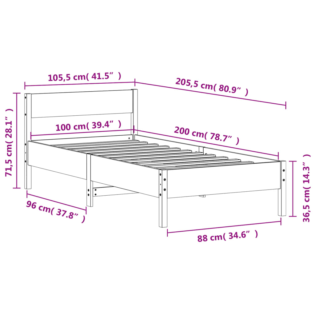 sengeramme uden madras 100x200 cm massivt fyrretræ gyldenbrun