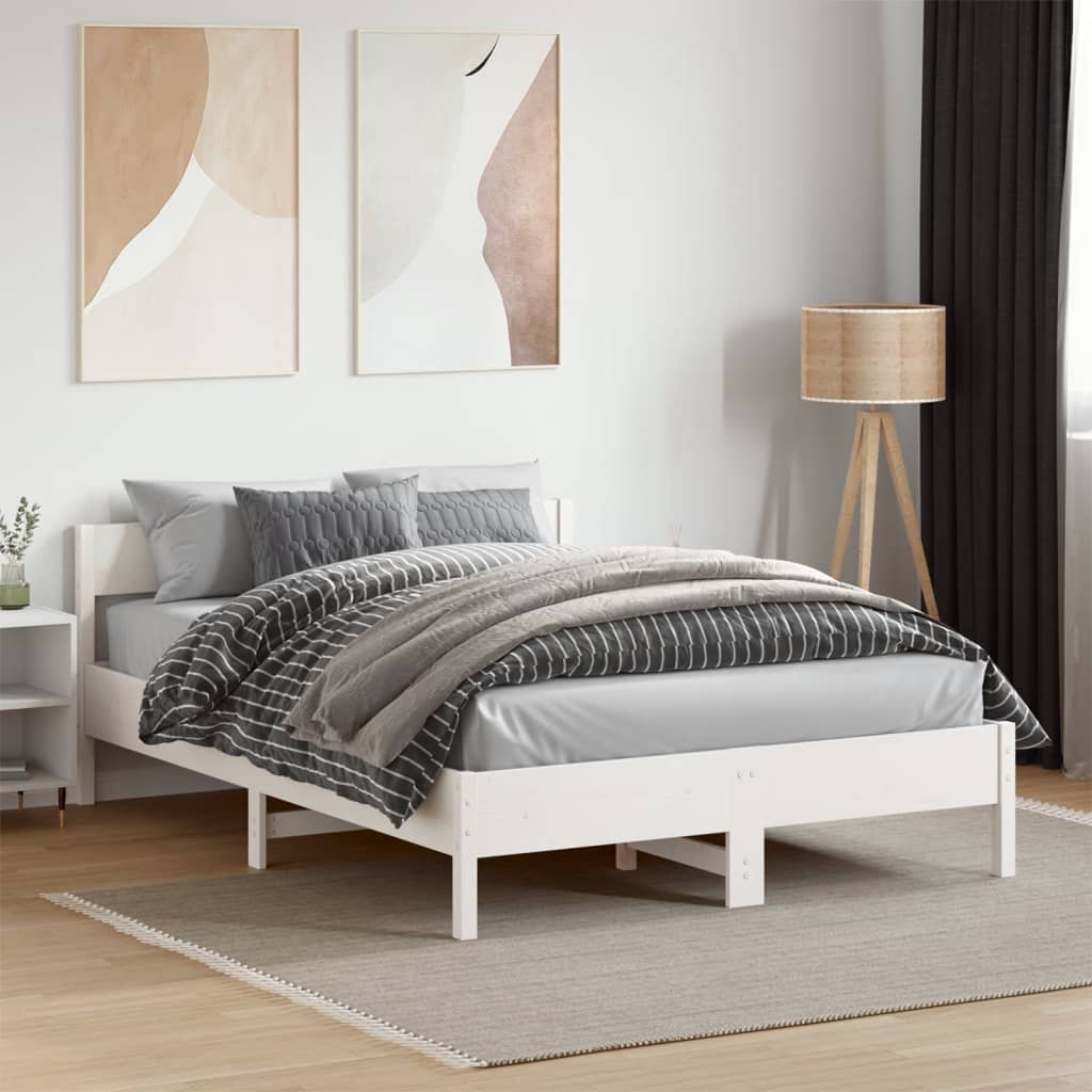 sengeramme uden madras 140x190 cm massivt fyrretræ hvid