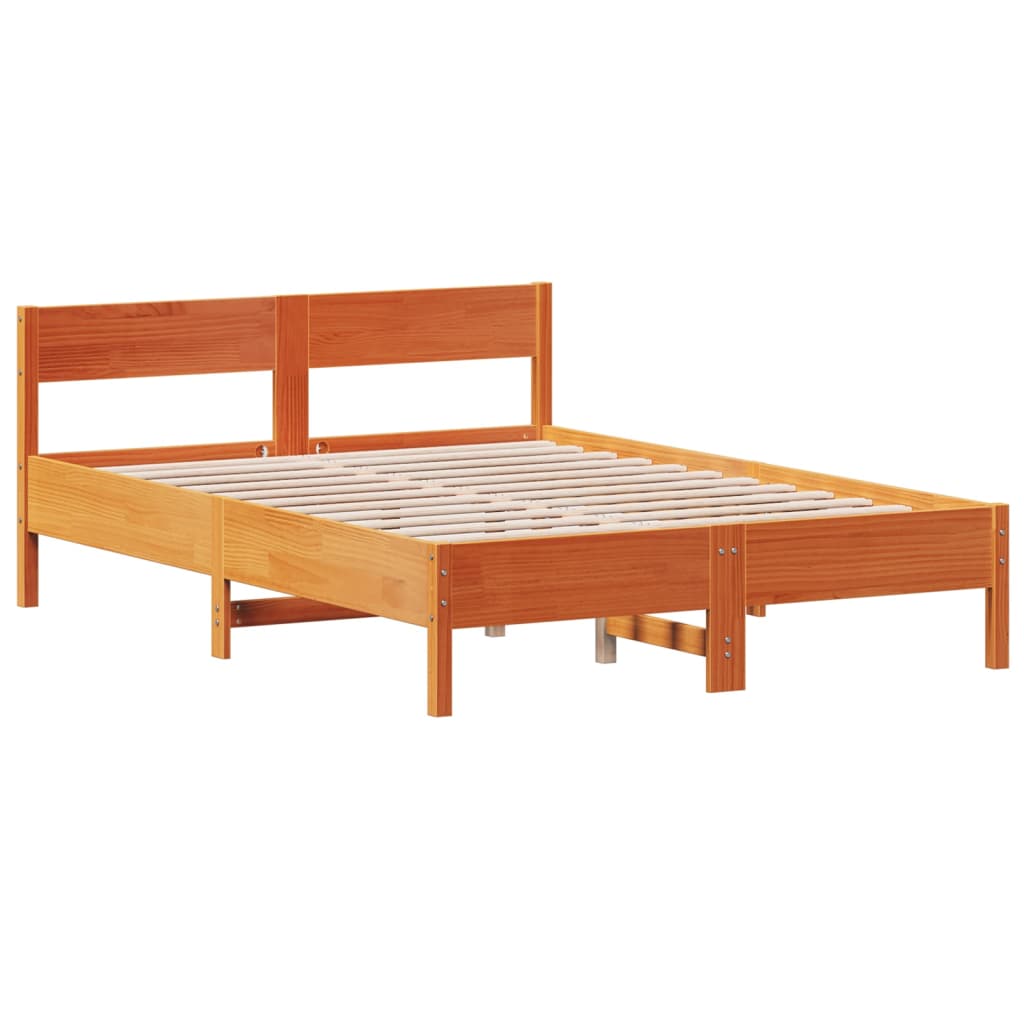sengeramme uden madras 135x190 cm massivt fyrretræ brun