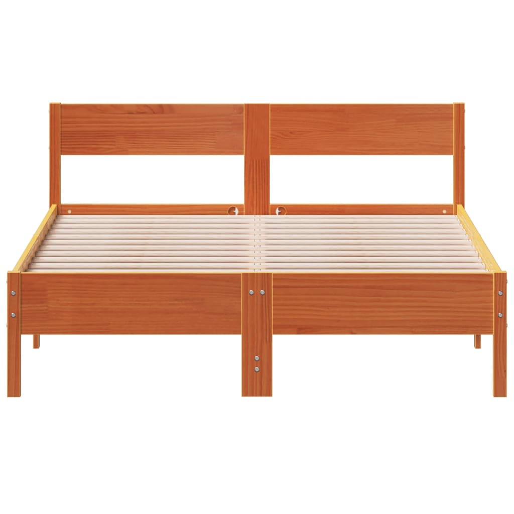 sengeramme uden madras 135x190 cm massivt fyrretræ brun